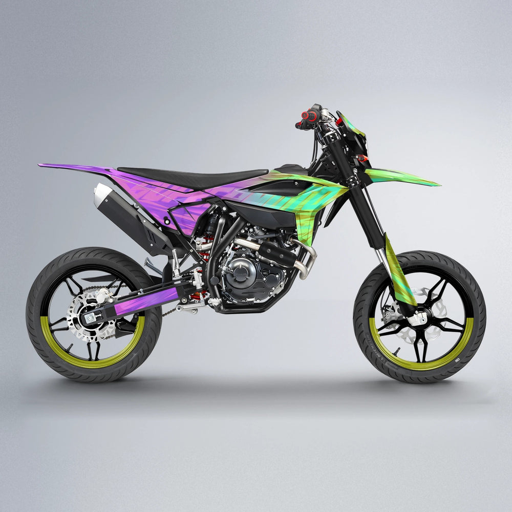 GEBEL V5 Beta supermoto graphics kit in Purple & Yellow