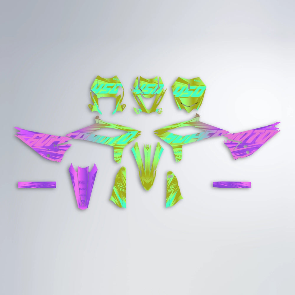 GEBEL V5 Beta graphics kit parts layout in Purple & Yellow