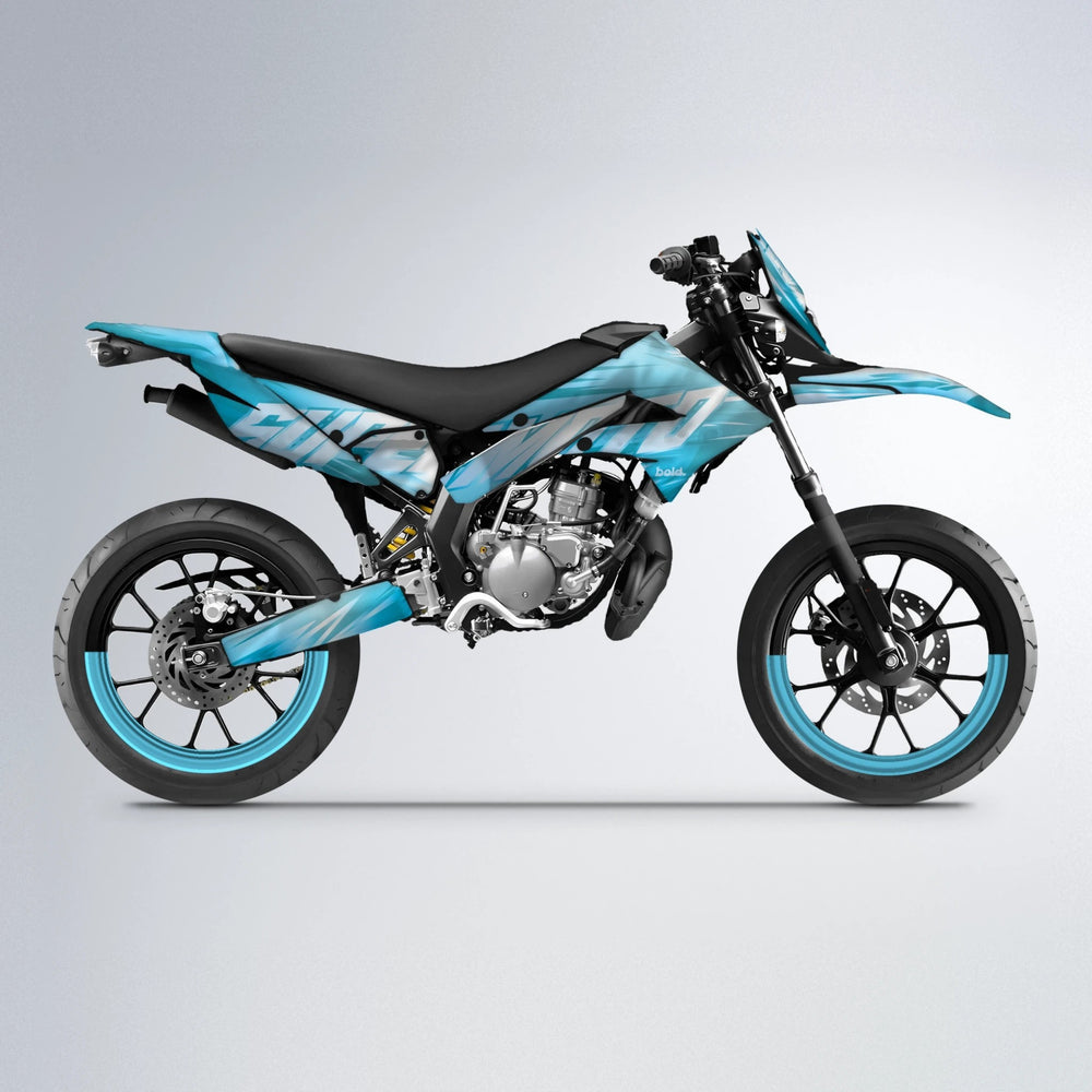 GEBEL V5 Derbi Senda supermoto graphics kit in Light Blue & White