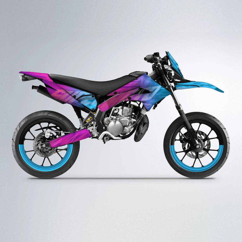 GEBEL V5 Derbi Senda supermoto graphics kit in Pink & Light Blue