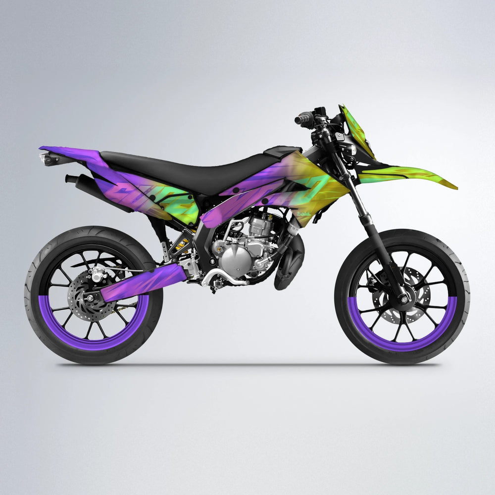 GEBEL V5 Derbi Senda supermoto graphics kit in Purple & Yellow