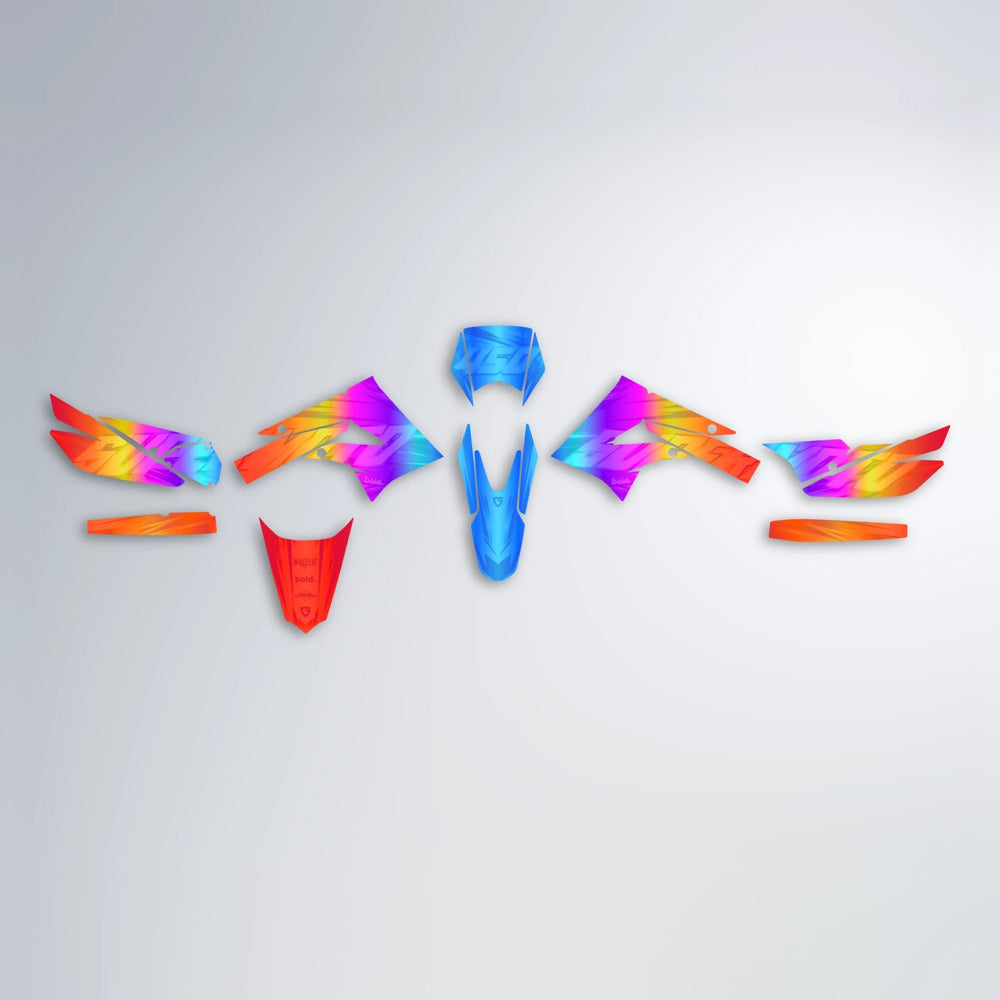 GEBEL V5 Derbi Senda graphics kit parts layout in Sunset Fade