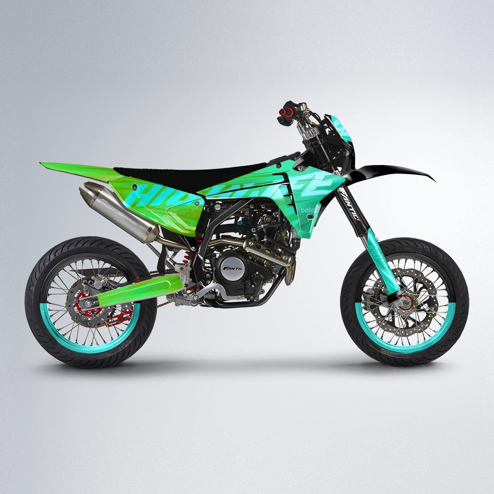 GEBEL V5 Fantic supermoto graphics kit in Cyan & Green