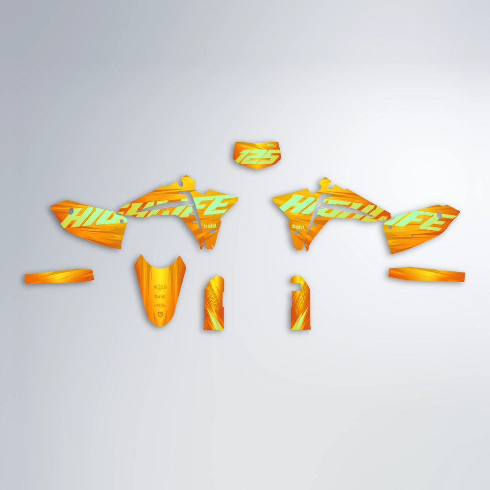 GEBEL V5 Fantic graphics kit parts layout in Orange & Yellow