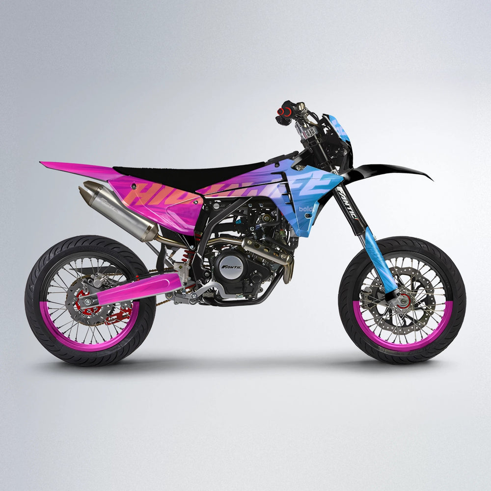GEBEL V5 Fantic supermoto graphics kit in Pink & Light Blue