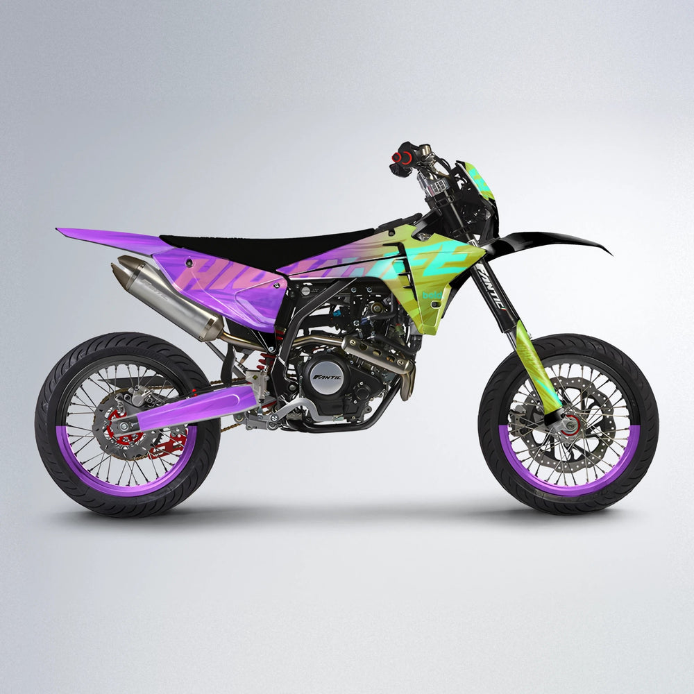 GEBEL V5 Fantic supermoto graphics kit in Purple & Yellow