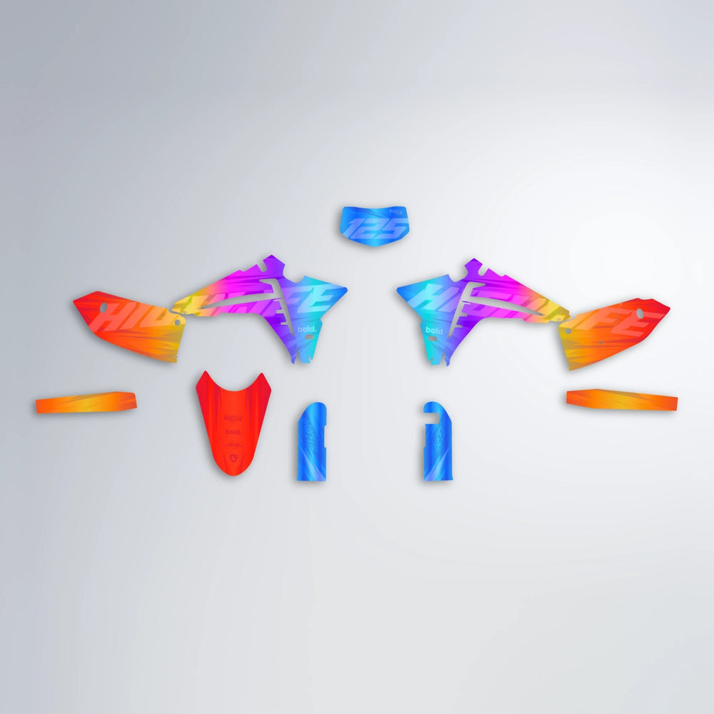 GEBEL V5 Fantic graphics kit parts layout in Sunset Fade