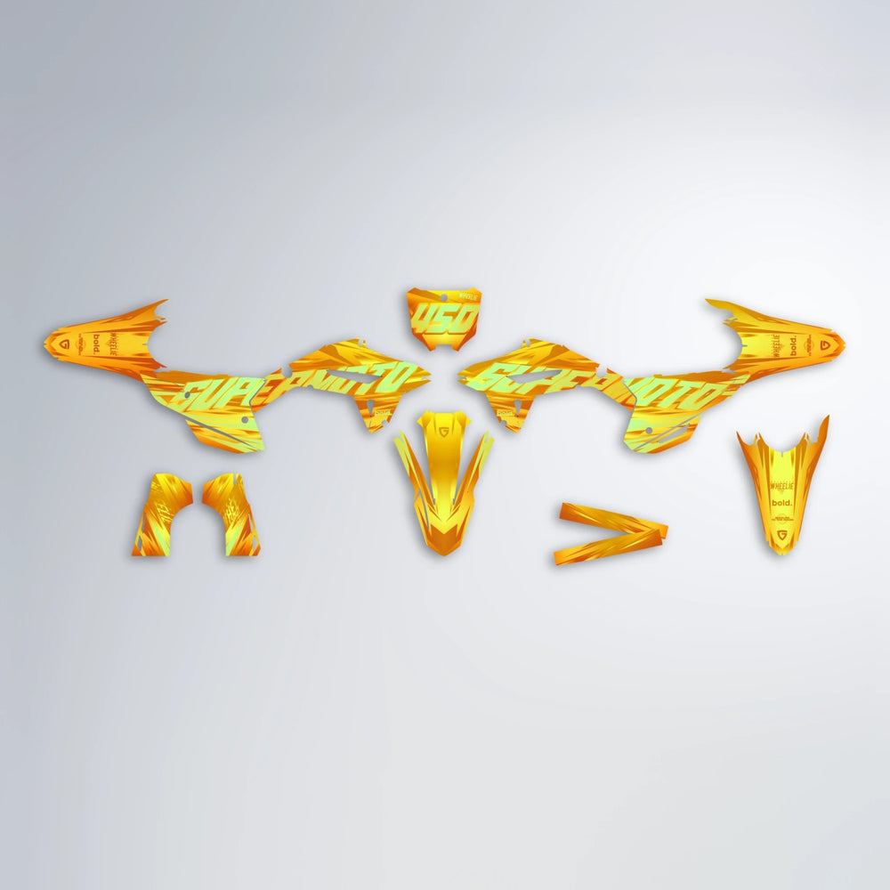 GEBEL V5 Honda graphics kit parts layout in Orange & Yellow