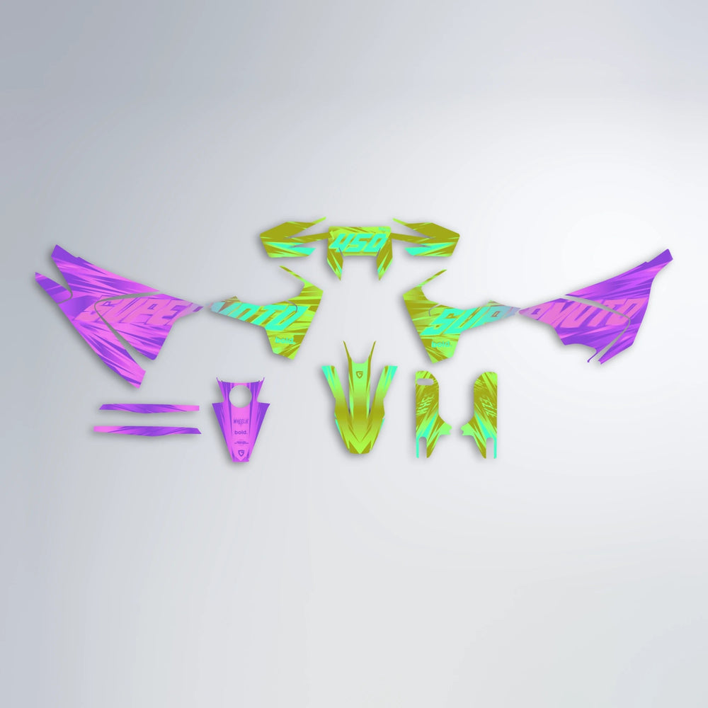 GEBEL V5 Husqvarna 701 graphics kit parts layout in Purple & Yellow