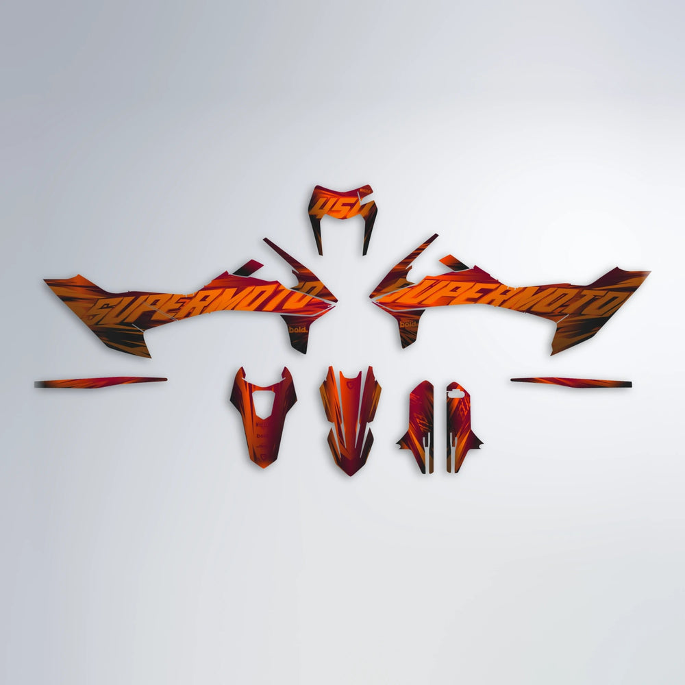 GEBEL V5 KTM SMC 690 graphics kit parts layout in Black & Red