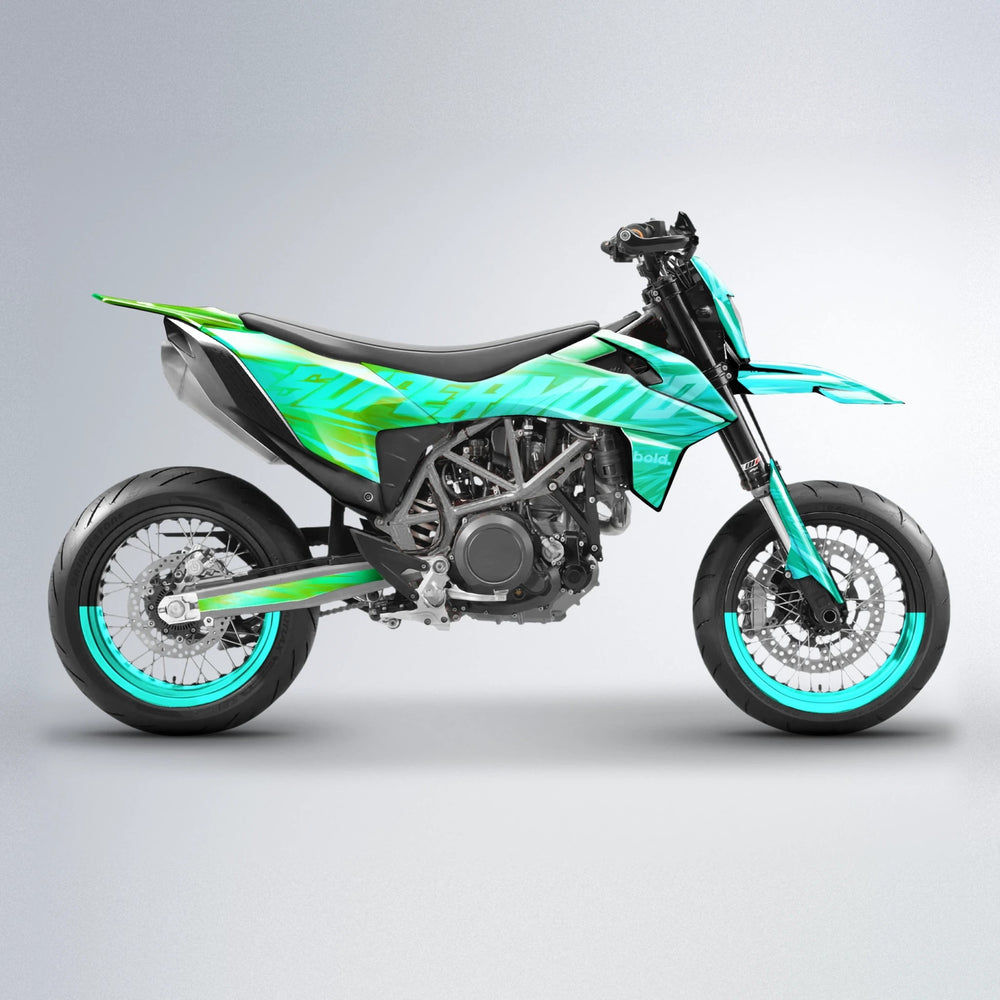 GEBEL V5 KTM SMC 690 supermoto graphics kit in Cyan & Green