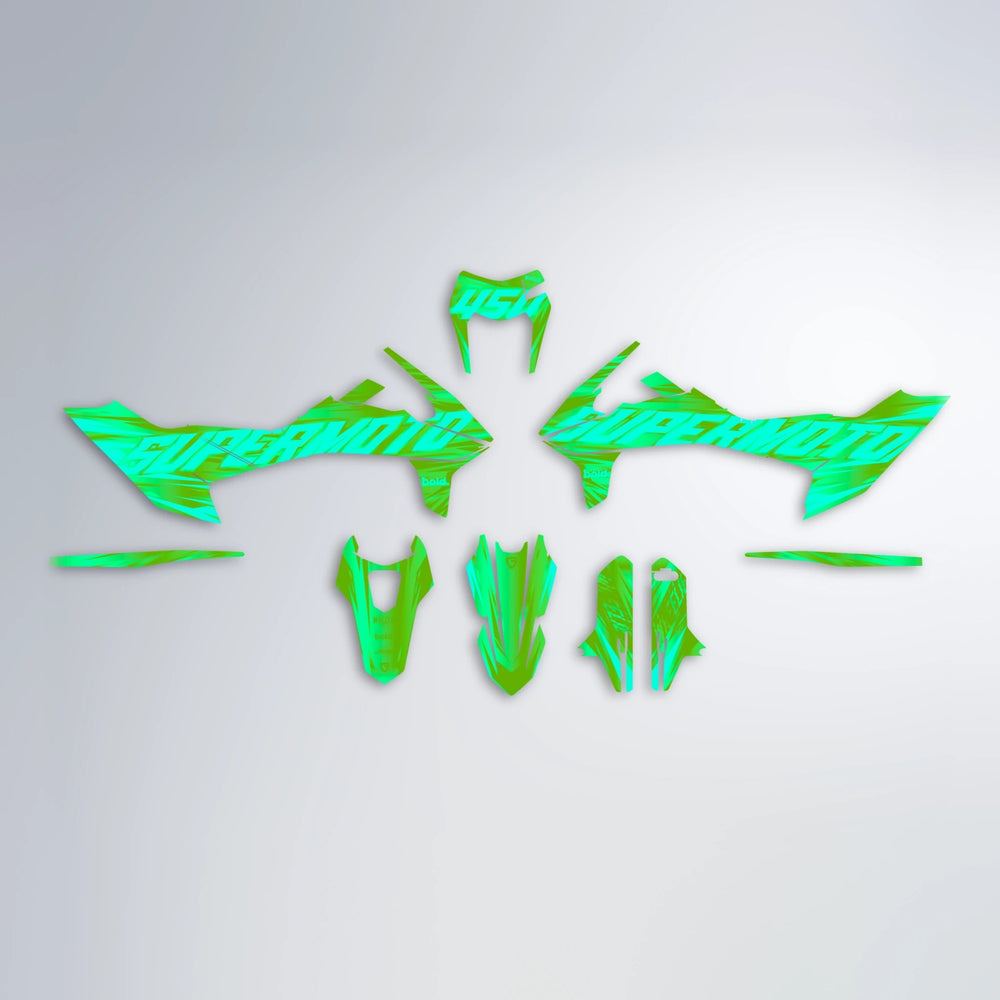 GEBEL V5 KTM SMC 690 graphics kit parts layout in Green