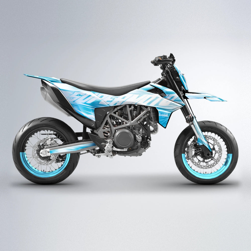GEBEL V5 KTM SMC 690 supermoto graphics kit in Light Blue & White