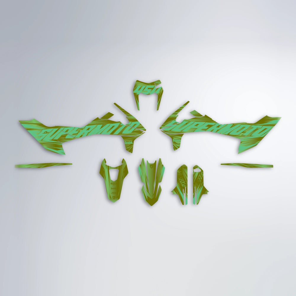 GEBEL V5 KTM SMC 690 graphics kit parts layout in Olive