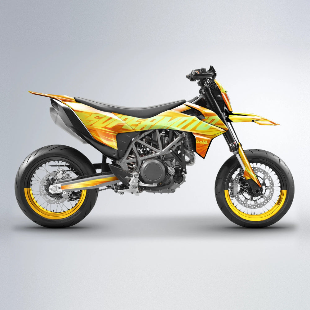 GEBEL V5 KTM SMC 690 supermoto graphics kit in Orange & Yellow