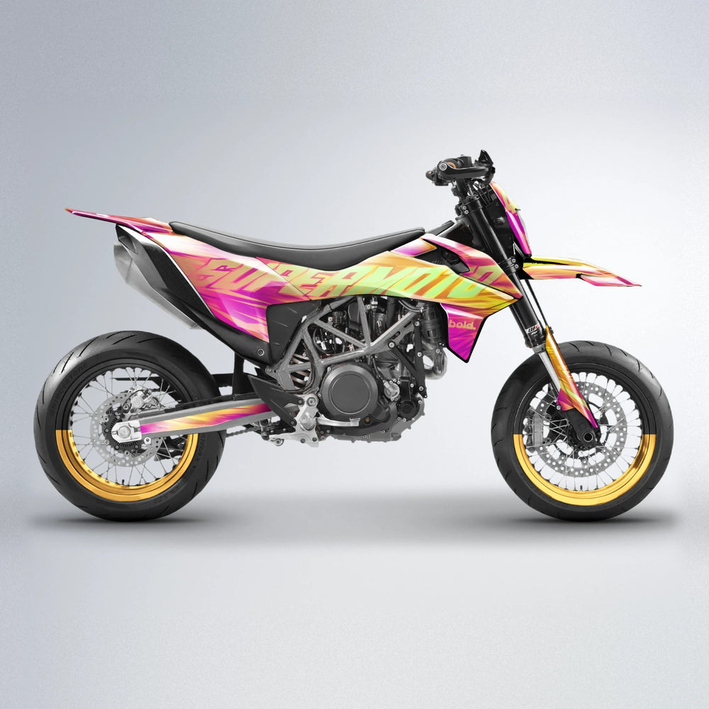 GEBEL V5 KTM SMC 690 supermoto graphics kit in Pink & Yellow