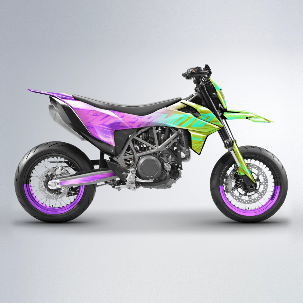GEBEL V5 KTM SMC 690 supermoto graphics kit in Purple & Yellow