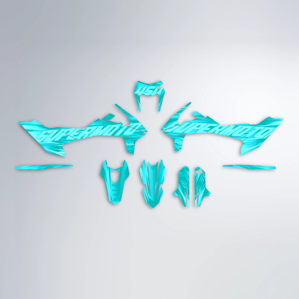 GEBEL V5 KTM SMC 690 graphics kit parts layout in Teal