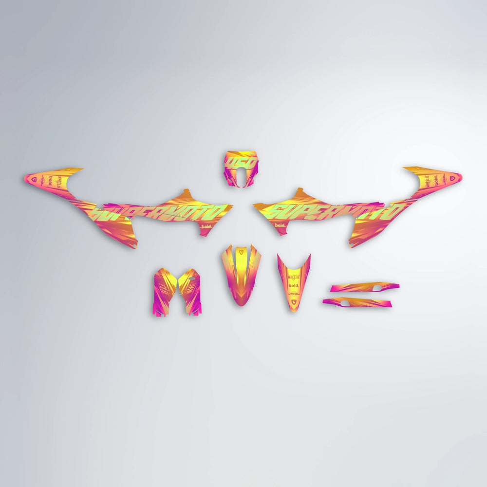 GEBEL V5 Stark Varg MX graphics kit parts layout in Pink & Yellow