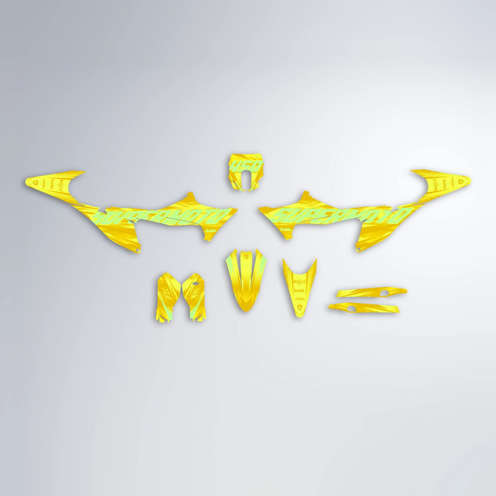 GEBEL V5 Stark Varg MX graphics kit parts layout in Yellow