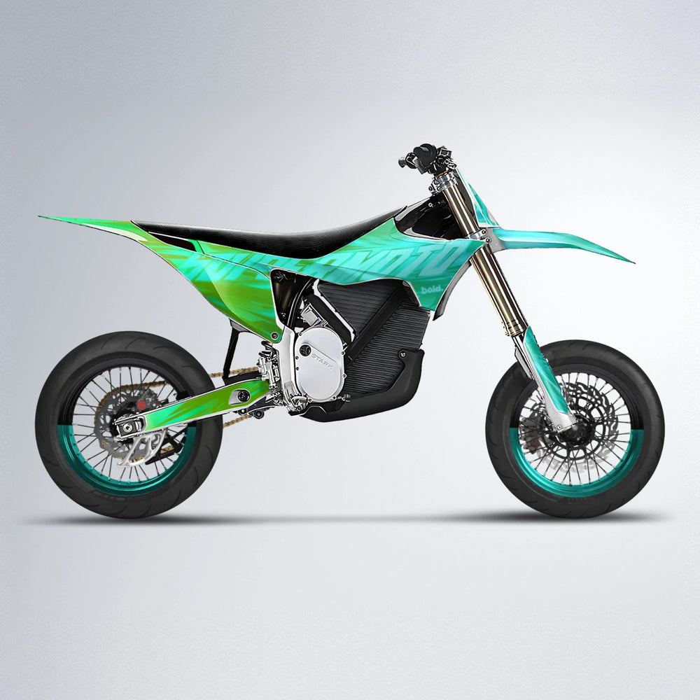 GEBEL V5 Stark Varg SM supermoto graphics kit in Cyan & Green