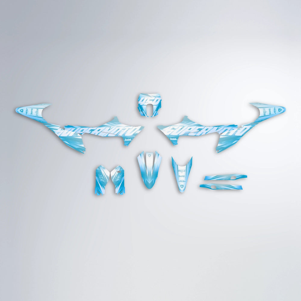 GEBEL V5 Stark Varg SM graphics kit parts layout in Light Blue & White