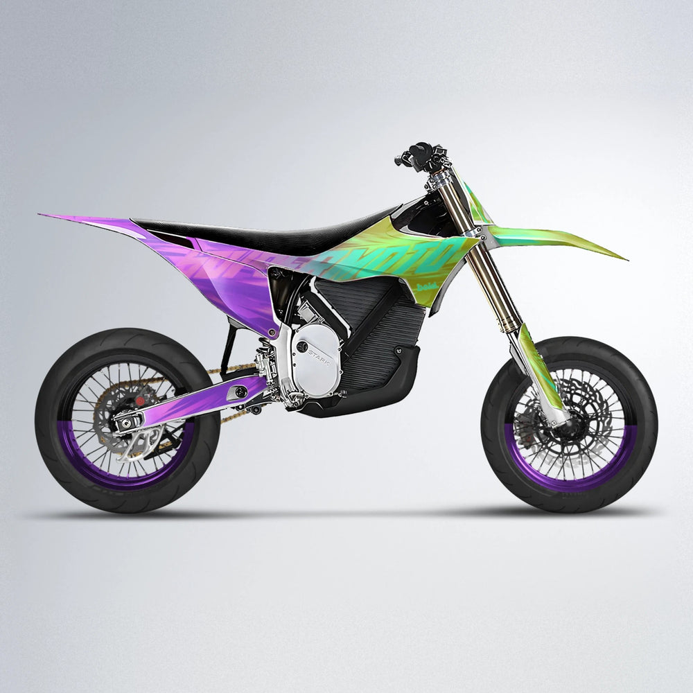 GEBEL V5 Stark Varg SM supermoto graphics kit in Purple & Yellow