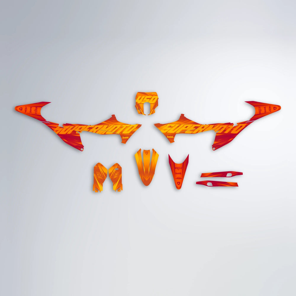 GEBEL V5 Stark Varg SM graphics kit parts layout in Red & Orange