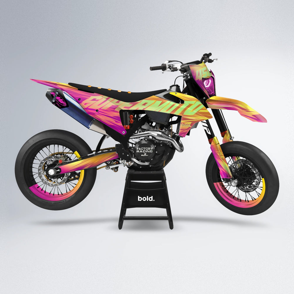 GEBEL V5 supermoto graphics kit in Pink & Yellow