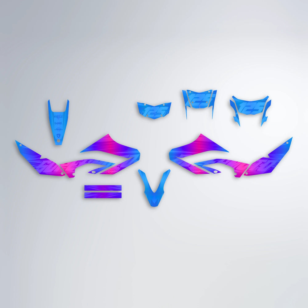 GEBEL V5 Yamaha WR 125X graphics kit parts layout in Blue Purple Fade