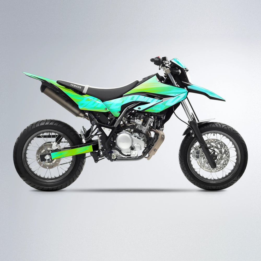 GEBEL V5 Yamaha WR 125X supermoto graphics kit in Cyan & Green