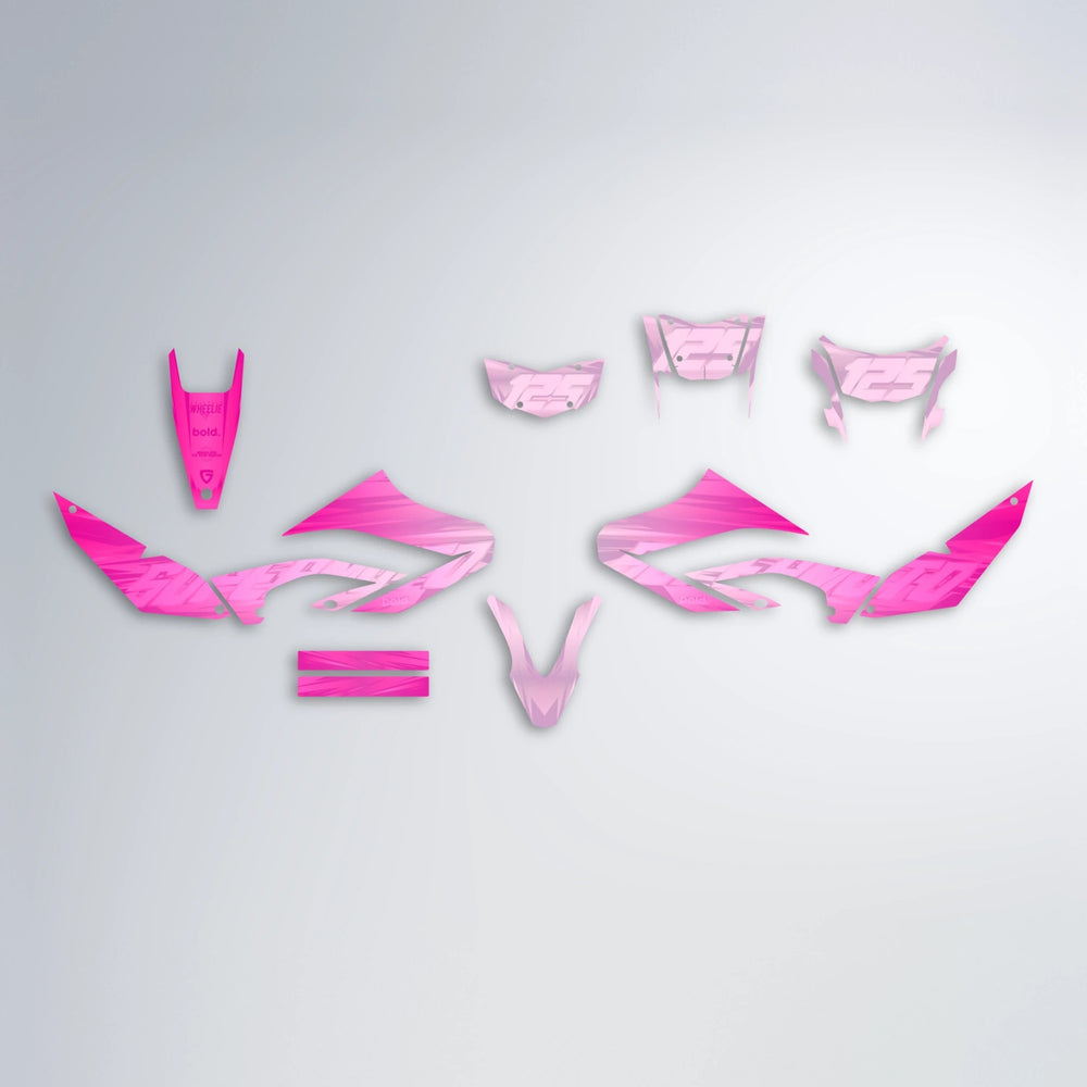 GEBEL V5 Yamaha WR 125X graphics kit parts layout in Flamingo