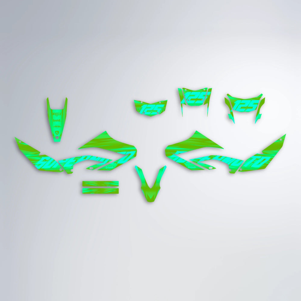 GEBEL V5 Yamaha WR 125X graphics kit parts layout in Green
