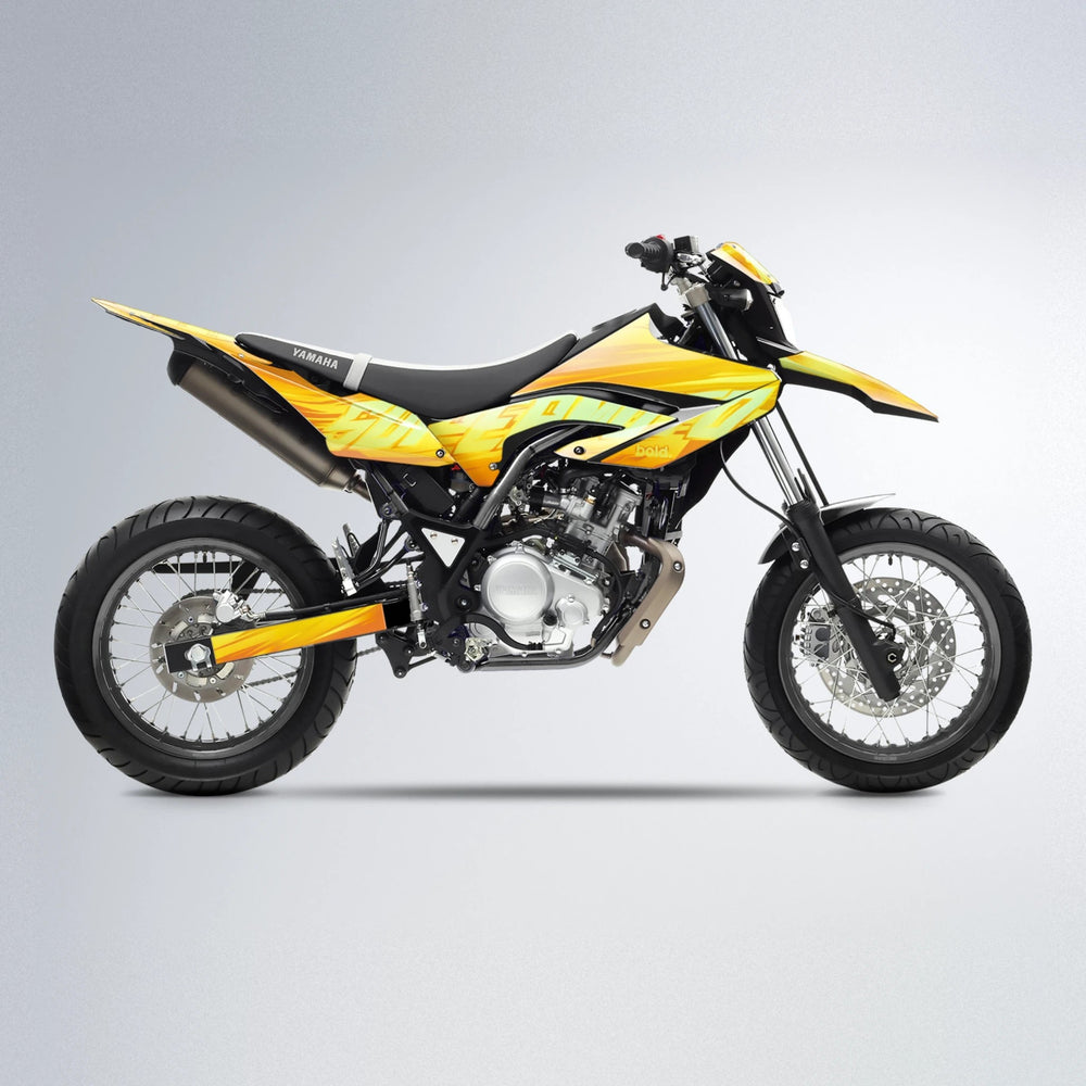 GEBEL V5 Yamaha WR 125X supermoto graphics kit in Orange & Yellow