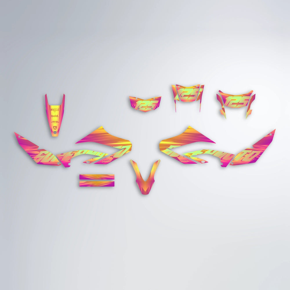 GEBEL V5 Yamaha WR 125X graphics kit parts layout in Pink & Yellow