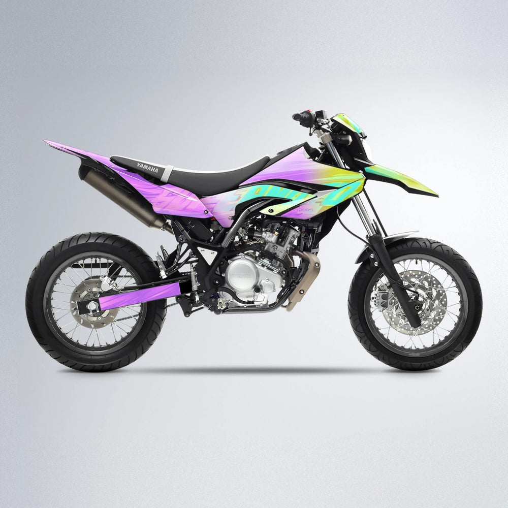 GEBEL V5 Yamaha WR 125X supermoto graphics kit in Purple & Yellow