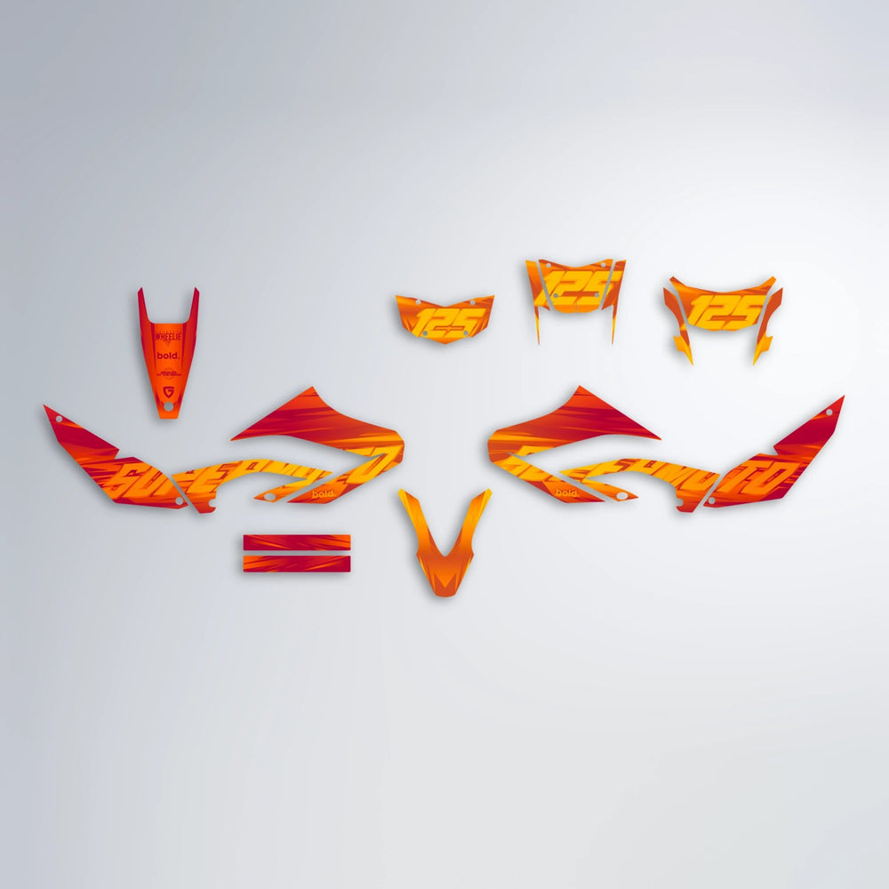 GEBEL V5 Yamaha WR 125X graphics kit parts layout in Red & Orange