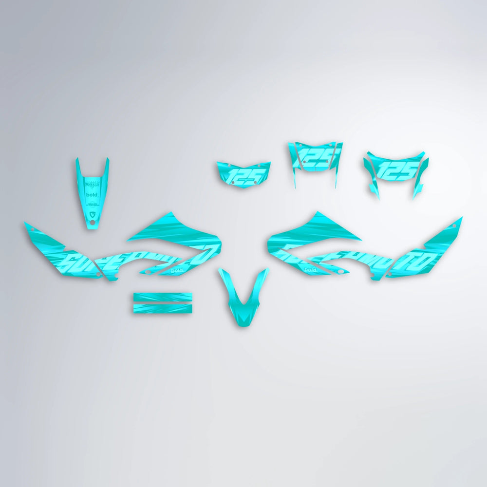 GEBEL V5 Yamaha WR 125X graphics kit parts layout in Teal