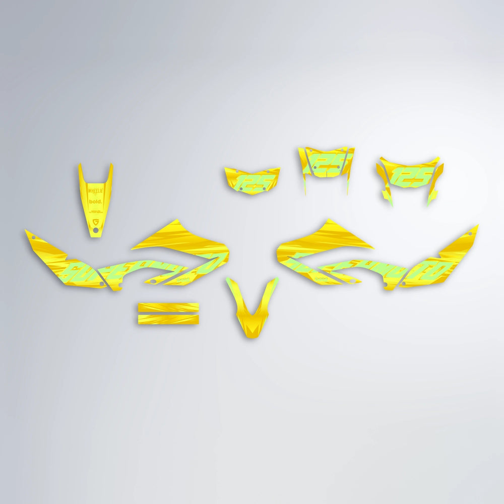 GEBEL V5 Yamaha WR 125X graphics kit parts layout in Yellow
