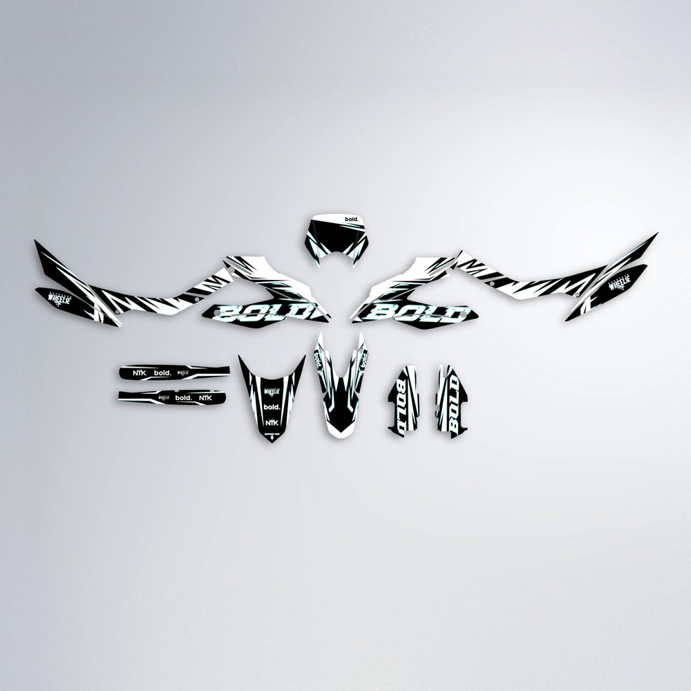 GLITCH Aprilia SX 125 graphics kit parts layout in Mint