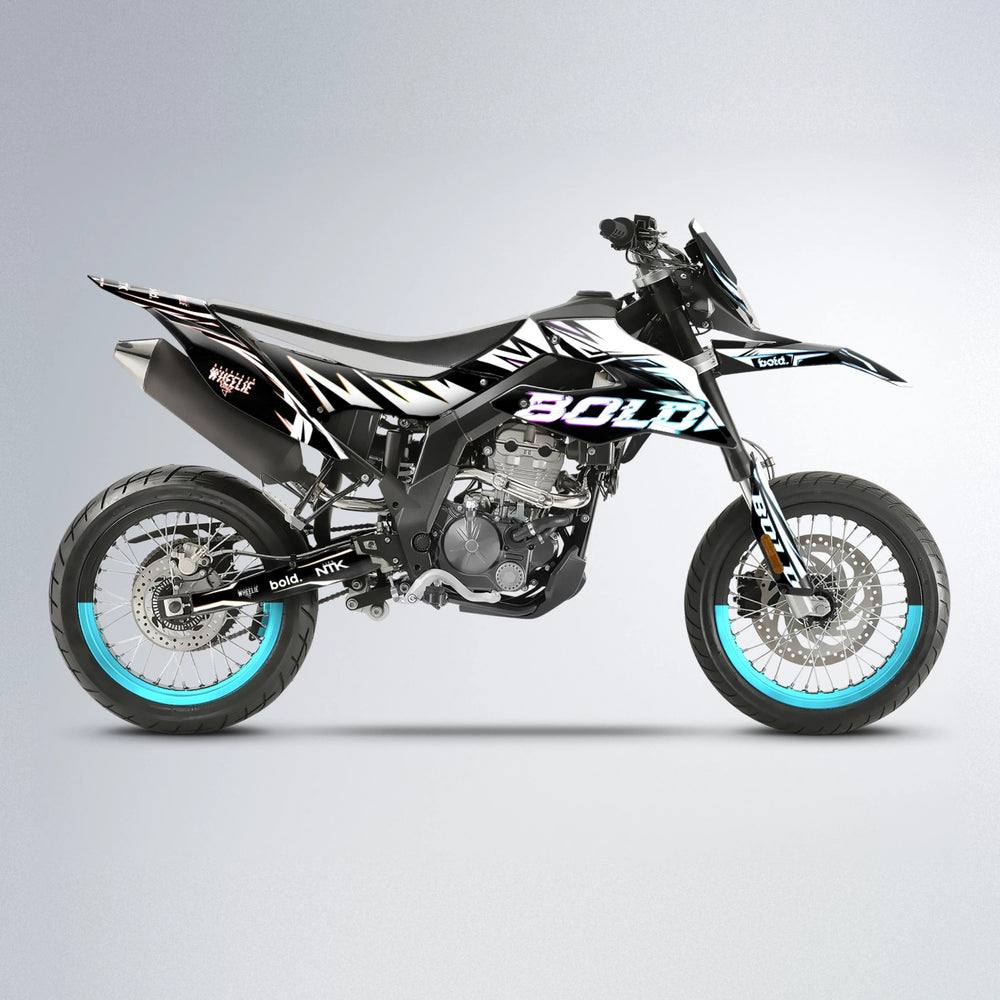 GLITCH Aprilia SX 125 supermoto graphics kit in Sunset Fade