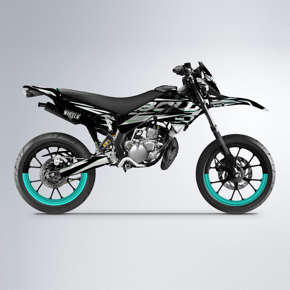 GLITCH Derbi Senda supermoto graphics kit in Cyan & Green