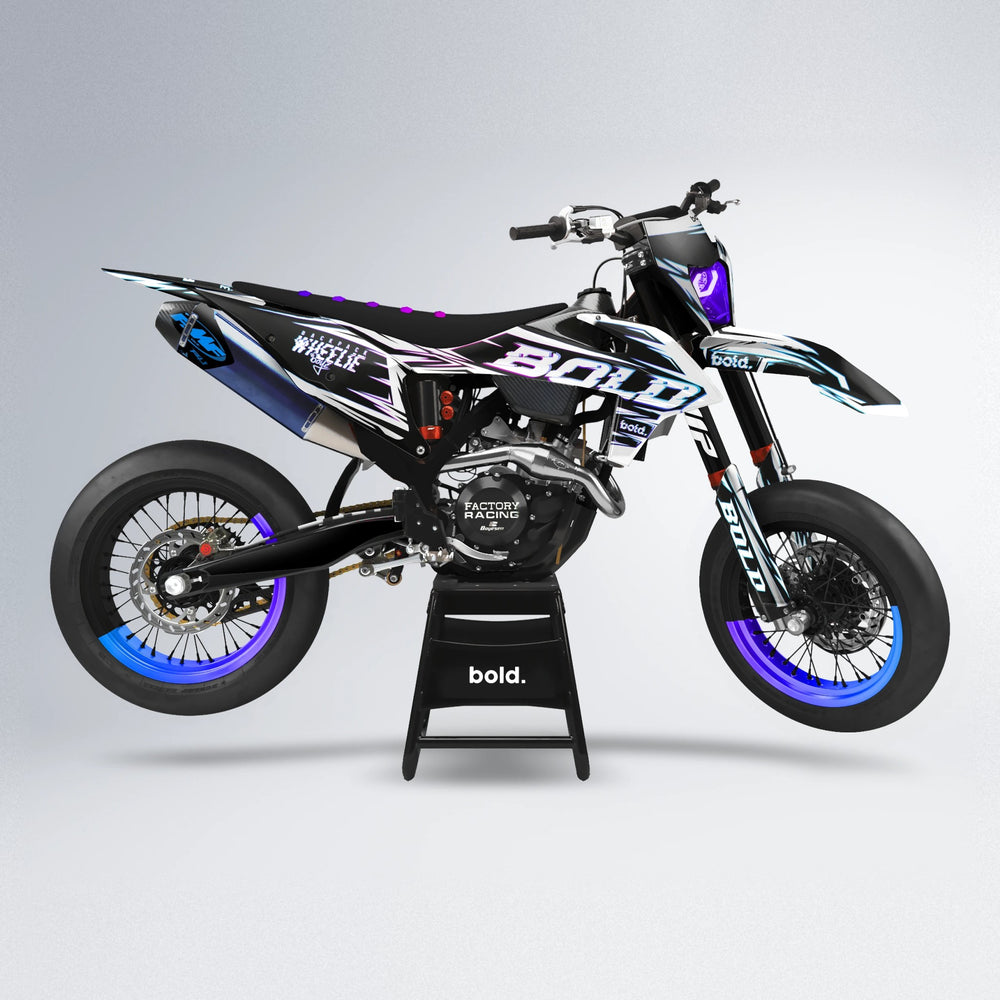 GLITCH supermoto graphics kit in Blue Purple Fade
