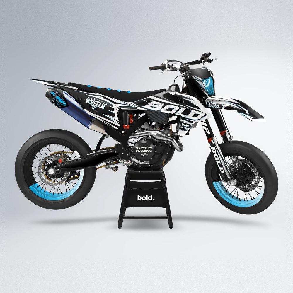 GLITCH supermoto graphics kit in Light Blue & White