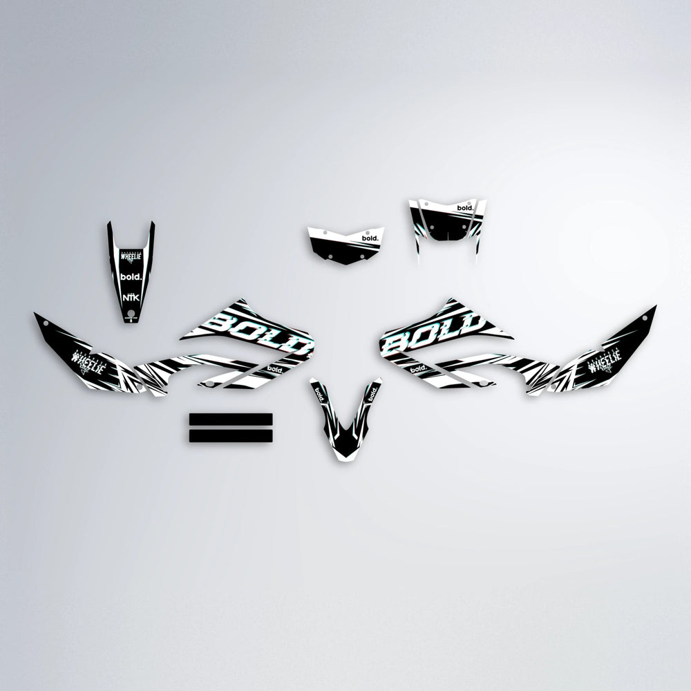 GLITCH Yamaha WR 125X graphics kit parts layout in Black & Red