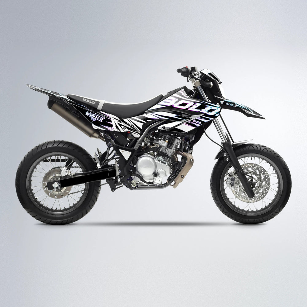 GLITCH Yamaha WR 125X supermoto graphics kit in Blue Purple Fade