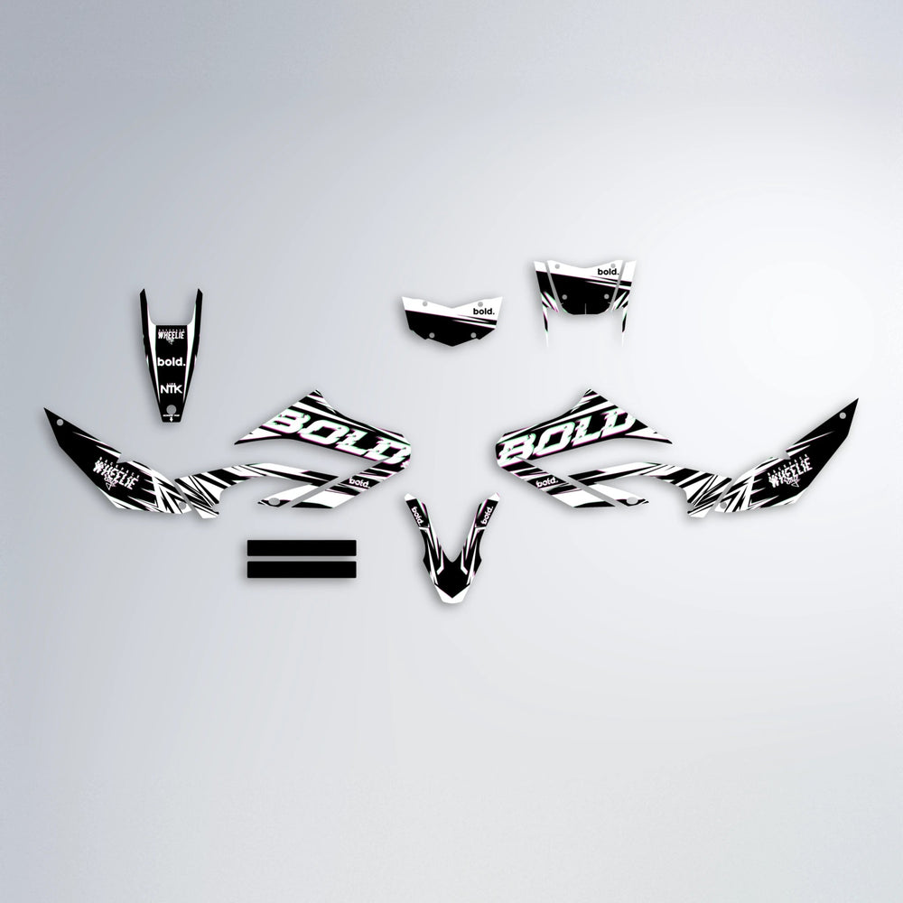 GLITCH Yamaha WR 125X graphics kit parts layout in Pink