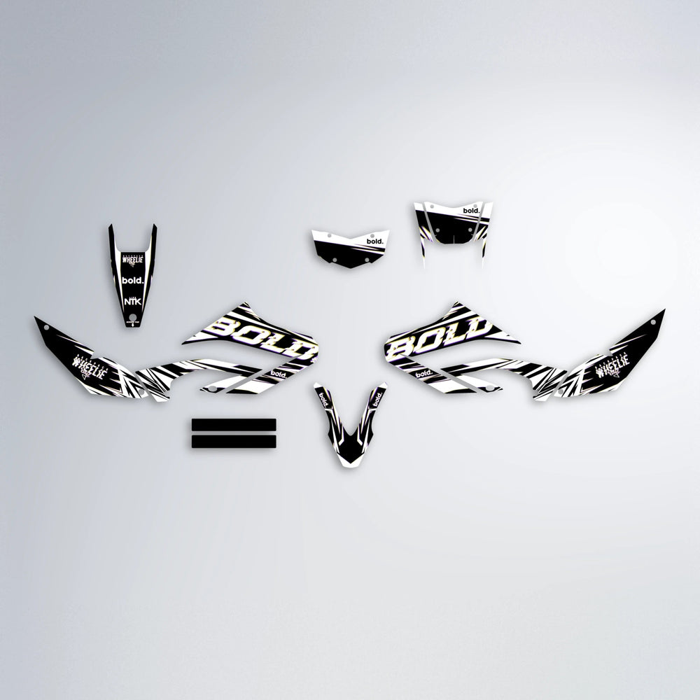 GLITCH Yamaha WR 125X graphics kit parts layout in Purple