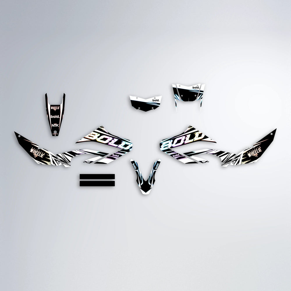 GLITCH Yamaha WR 125X graphics kit parts layout in Sunset Fade