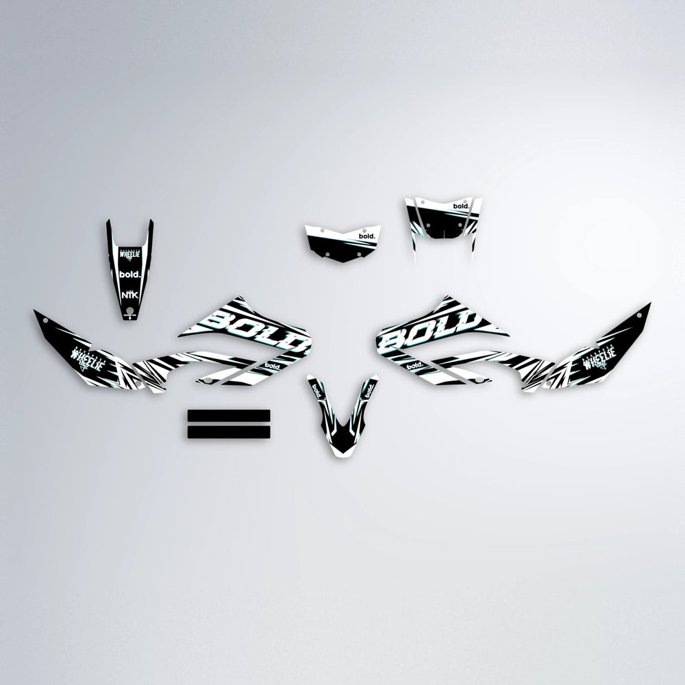 GLITCH Yamaha WR 125X graphics kit parts layout in Teal